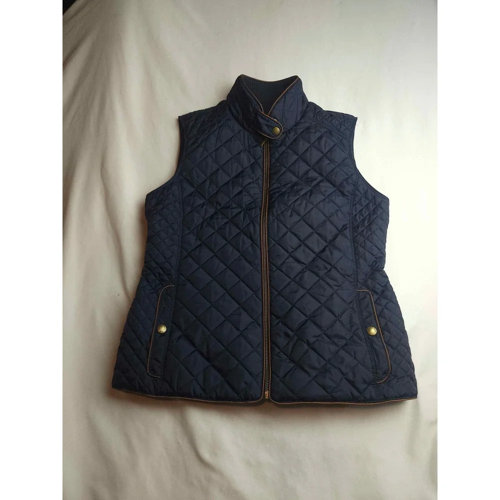 Brooks Brothers Navy Blue Diamond Quilted Vest Brown Trim Mens Medium